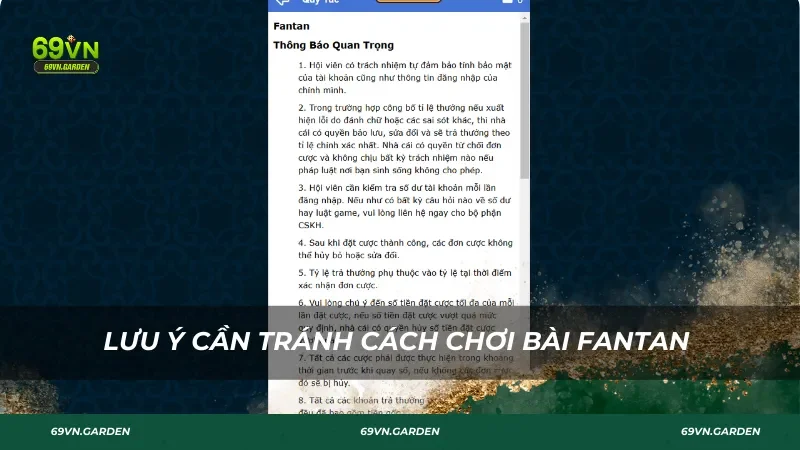 Lưu ý cần tránh cách chơi bài Fantan