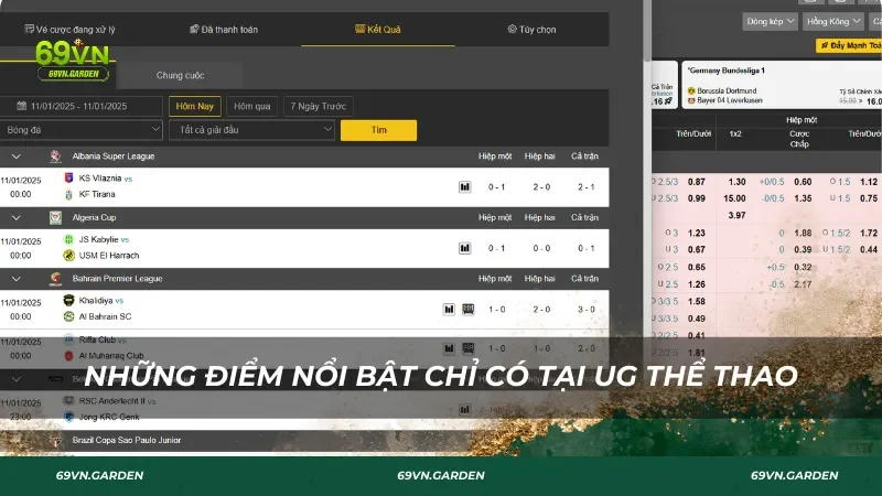 Những điểm nổi bật chỉ có tại UG thể thao